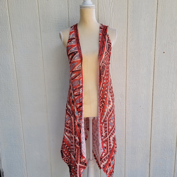 love on a hanger aztec print boho open front  cardigan duster size medium - Picture 1 of 4